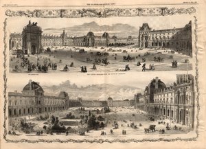 Vistas del Cour Carrée del Louvre en París. Grabado en “The illustrated London News” del 15 de agosto de 1857. de English School