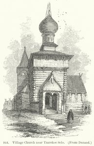 Iglesia de pueblo cerca de Tzarskoe Selo (grabado)