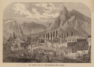 Pueblo de Oberammergau, Baviera, escenario de una representación anual de la Pasión (grabado) de English School