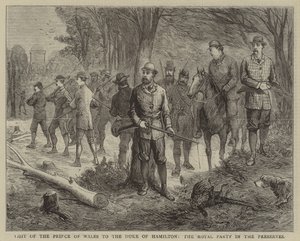 Visita del Príncipe de Gales al Duque de Hamilton, la Fiesta Real en las Reservas (grabado) de English School