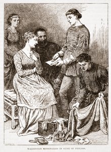 Misioneros valdenses disfrazados de vendedores ambulantes, ilustración de La Historia del Protestantismo por James Aitken Wylie (1808-1890), pub. 1878 de English School