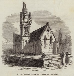 Iglesia de Walton, Stafford, alcanzada por un rayo (grabado) de English School