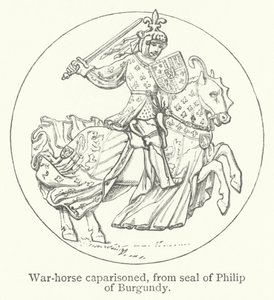 Caballo de guerra enjaezado (grabado) de English School