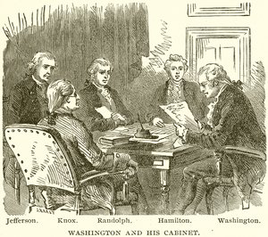 Washington y su gabinete. Jefferson. Knox. Randolph. Hamilton. Washington de English School