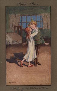 Wendy dando un beso a Peter Pan
