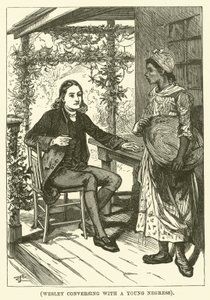 Wesley conversando con una joven negra (grabado)