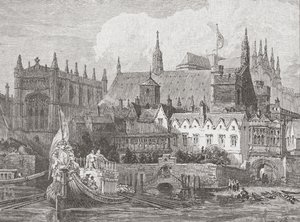 Westminster Hall visto desde el Támesis durante el reinado de Carlos I, c.1625-49