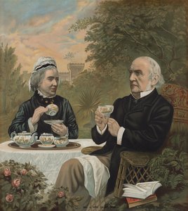 William Ewart Gladstone, político liberal británico y primer ministro, tomando té con su esposa Harriet, 1891