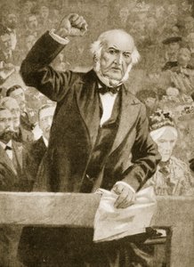 William Gladstone hablando en una reunión en Liverpool el 24 de septiembre de 1896 de English School