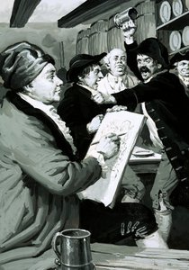 El primer dibujo satírico de William Hogarth fue inspirado por una pelea en una taberna de English School