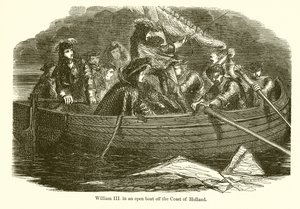 Guillermo III en un bote abierto frente a la costa de Holanda