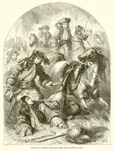 Guillermo III caído de su caballo cerca de Hampton Court de English School
