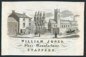 William Jones, fabricante de zapatos, tarjeta comercial de English School