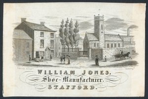 William Jones, fabricante de zapatos, tarjeta comercial de English School