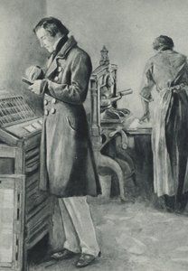 William Lloyd Garrison prepara el tipo para su periódico de English School