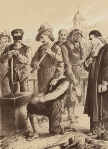 William Vizconde Stafford, "Se arrodilló ante el bloque" (litografía) de English School