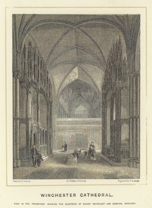 Catedral de Winchester, vista en el presbiterio mostrando las capillas de Bishop Waynfleet y Cardinal Beaufort de English School