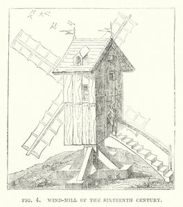 Molino de viento del siglo XVI (grabado) de English School