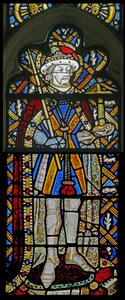Ventana Ew que representa a San Albano - con joyas de vidrio incrustado de English School