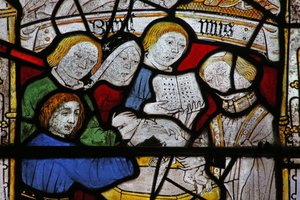Ventana que representa los Siete Sacramentos: Bautismo de English School