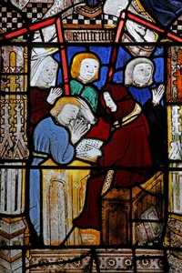 Ventana que representa los Siete Sacramentos: Penitencia de English School