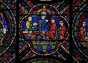 Ventana N7 que representa una escena de la vida de Santo Tomás Becket: la penitencia de Enrique II