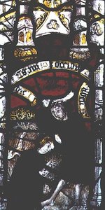 Ventana que representa las ofrendas de Caín y Abel, británica de English School