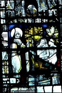 Ventana que representa la Creación de Adán y Eva, mediados del siglo XV (vidrio teñido) de English School