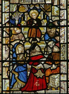 Ventana que representa a los doctores en el Templo de English School