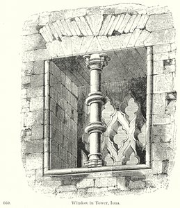 Ventana en la torre, Iona (grabado) de English School