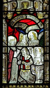 Ventana n6 que representa a San Jorge: la Virgen María lo arma de English School