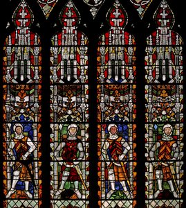 Ventana s4 que representa a caballeros de Clare y William Lord de la Zouche