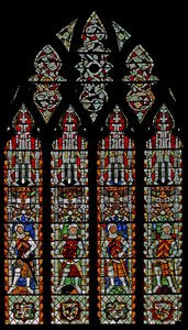Ventana s4 que representa a caballeros de Clare y William Lord de la Zouche de English School