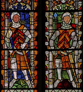 Ventana s4 que representa a William Lord de la Zouche y Gilbert I de Clare de English School