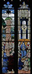Ventana s5 que representa la Ascensión y Pentecostés de English School