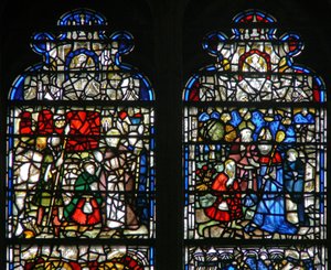 Ventana w15 que representa una escena de la vida de San Cuthbert de English School