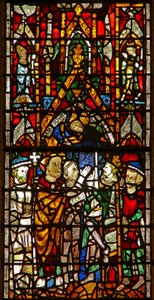 Ventana w26 que representa a San Nicolás suplicando al Emperador de English School