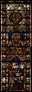 Ventana w42 que representa una escena de la vida de Santa Catalina: los filósofos son ejecutados de English School