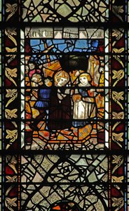 Ventana w58 que representa una escena de la historia de Santo Tomás Becket - una escena de embarque de English School