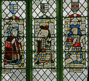 Ventana w5 que representa a Sir Ralph Joscelin, Elizabeth Joselin Clifford, Sir Robert Clifford de English School