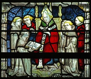 Ventana w5 que representa una escena de la vida de San Guillermo de English School