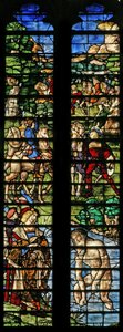 Ventana w7 que representa a Naaman lavándose en el Jordán (detalle)