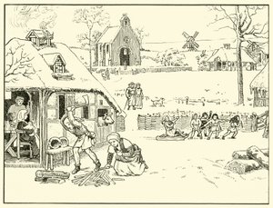 Escena de invierno en un pueblo. Siglo XIV de English School