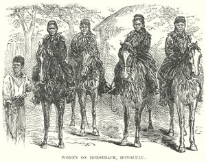 Mujer a caballo, Honolulu (grabado) de English School