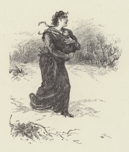 Mujer con bebé en la nieve