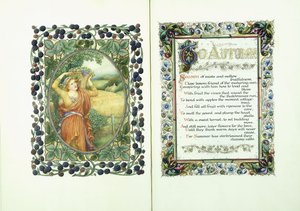 Mujer con la cesta de la cosecha (verso) y manuscrito iluminado con versos de 