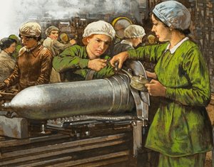 Mujeres trabajando en una fábrica de municiones en la Primera Guerra Mundial