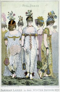 Maravilloso: mujeres parisinas con sus vestidos de invierno para 1800, caricatura inglesa.