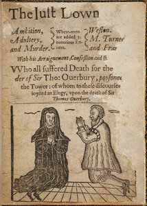 Grabado en madera sobre el asesinato de Sir Thomas Overbury.
Sir Thomas Overbury fue un poeta y ensayista inglés, también conocido por ser víctima de un asesinato que dio lugar a un escandaloso juicio. de English School