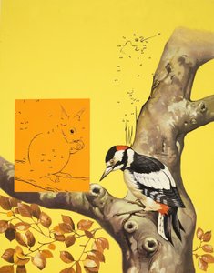 Página de rompecabezas del pájaro carpintero